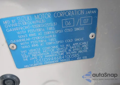 2008 Suzuki Grand Vitara Xsport z USA, uszkodzony, nr VIN JS3TD944684100385